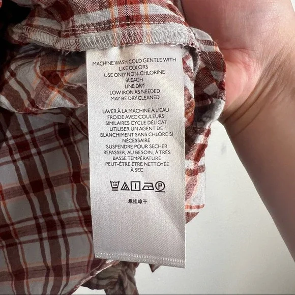 ANTHROPOLOGIE Maeve Ruffled Plaid Button Down Top Plus Size 1X Western Boho - Picture 6 of 7